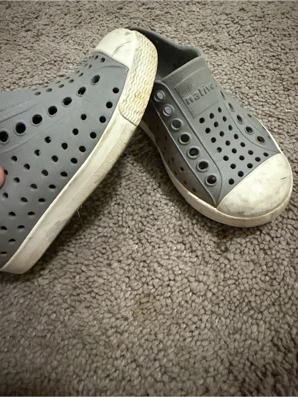 Native Kids Light Gray Slip-On Water Shoes with White Toe Cap